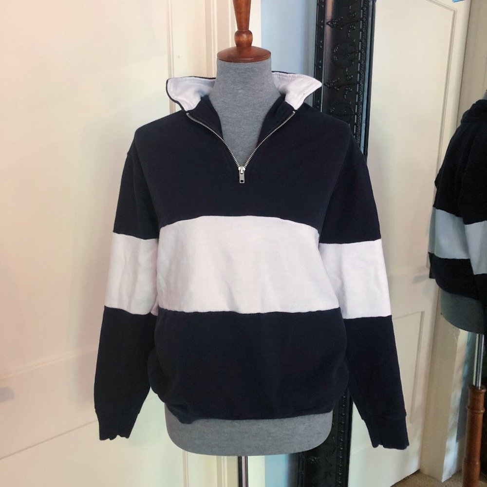 Brandy Melville Navy Stripe Quarter Zip Sweatshirt